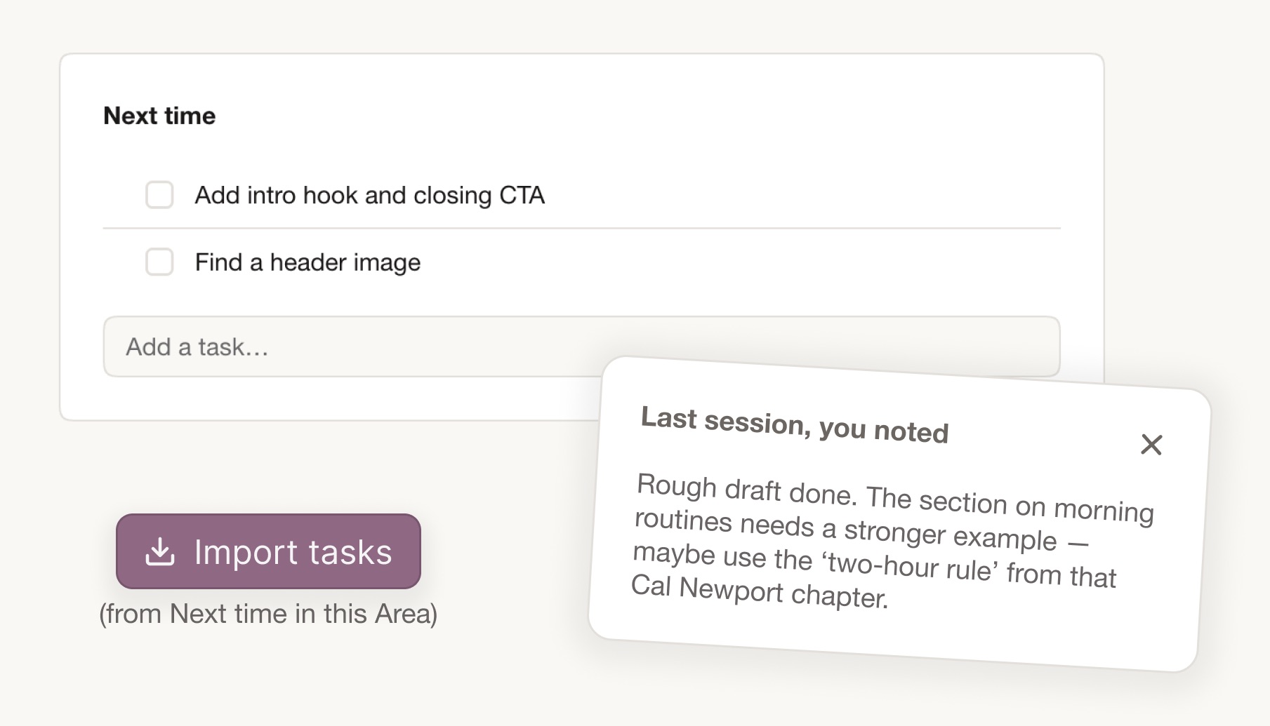 Tasks carrying forward between sessions